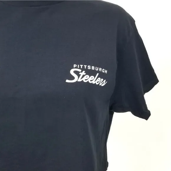 Pittsburgh Steelers Double Script Retro Logo NFL "Cropped" Crop Top Football Tee - Picture 4 of 6